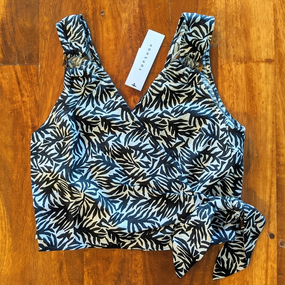 TOPSHOP Matisse Tropical Print Linen Wrap Crop Top, 6 NWT - Picture 3 of 7